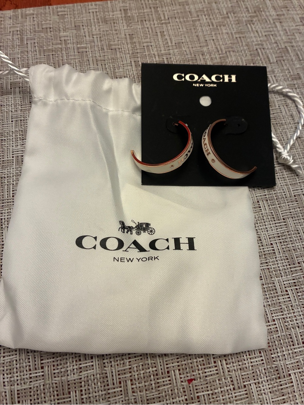 COACH White and Rose Gold Half-Hoop Earrings